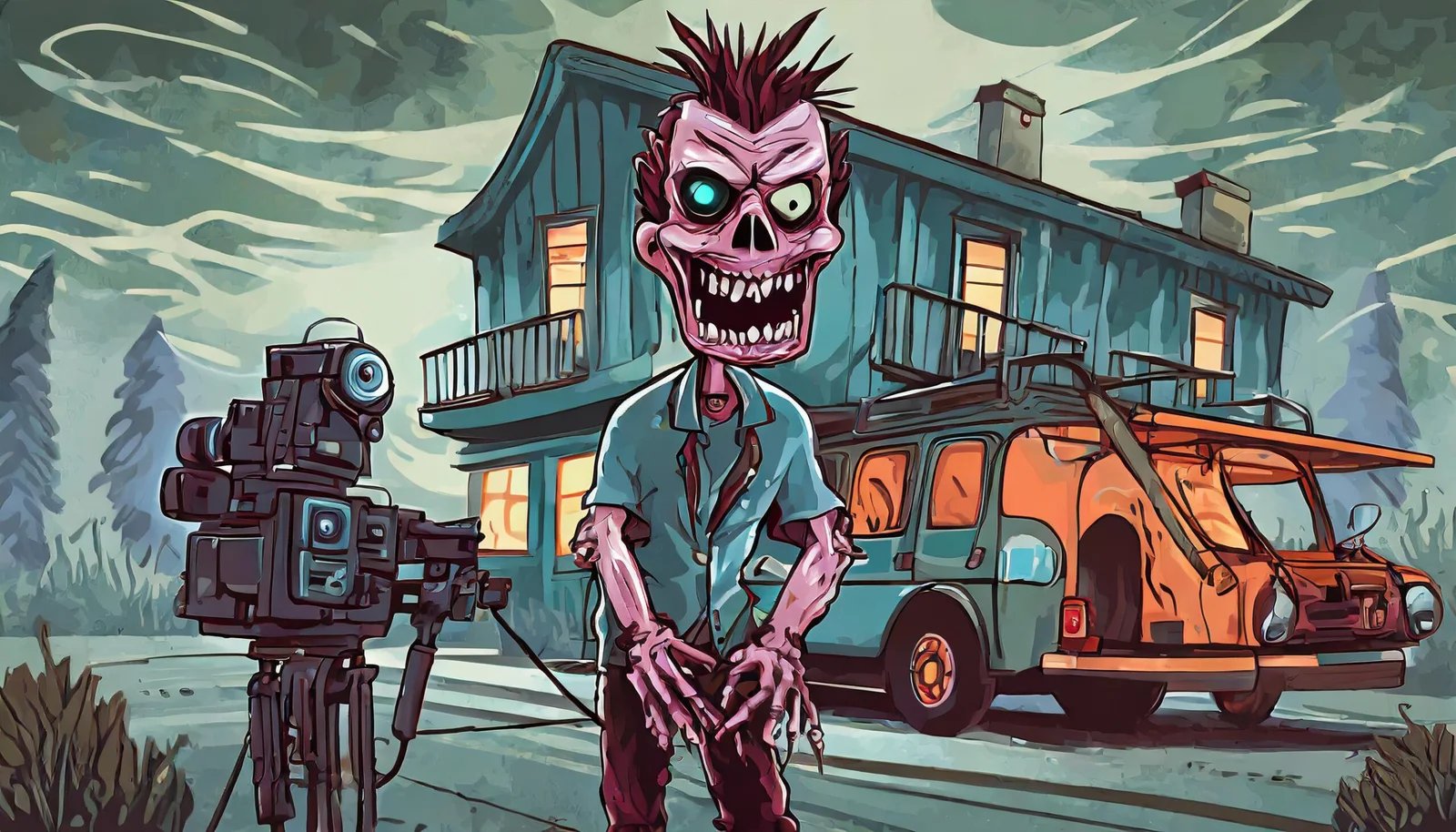 Ghost Finders Film poster for Ghost Finders — cartoon zombie filmed outside a spooky house