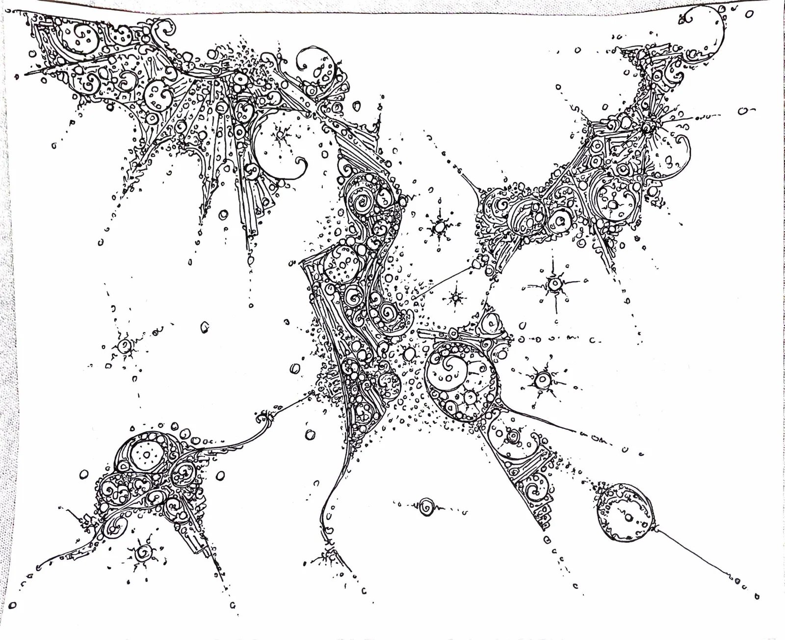 cover - doodles Intricate ink doodle of swirling cosmic clusters, stars and dotted trails
